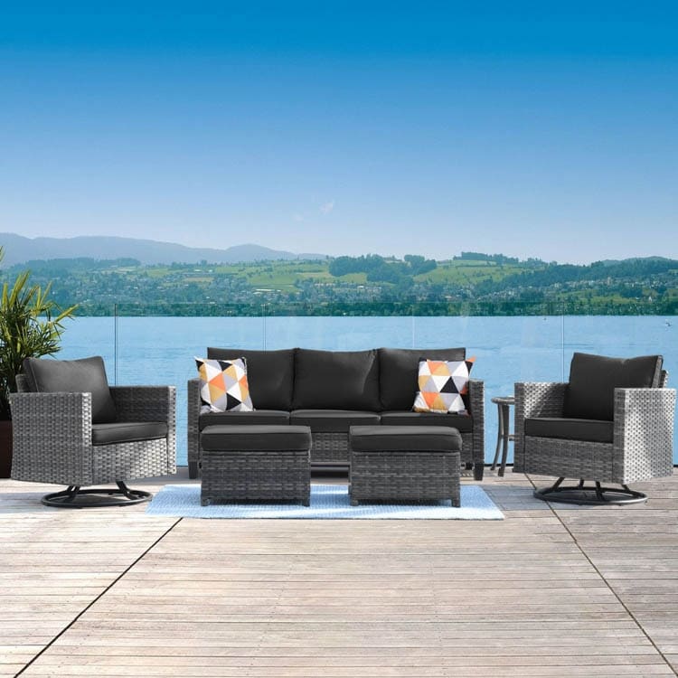 OVIOS 6-piece Patio Wicker Conversation Sofa Set with Swivel Rocking Chairs