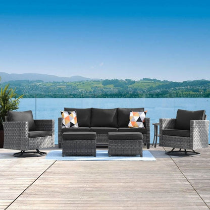 OVIOS 6-piece Patio Wicker Conversation Sofa Set with Swivel Rocking Chairs