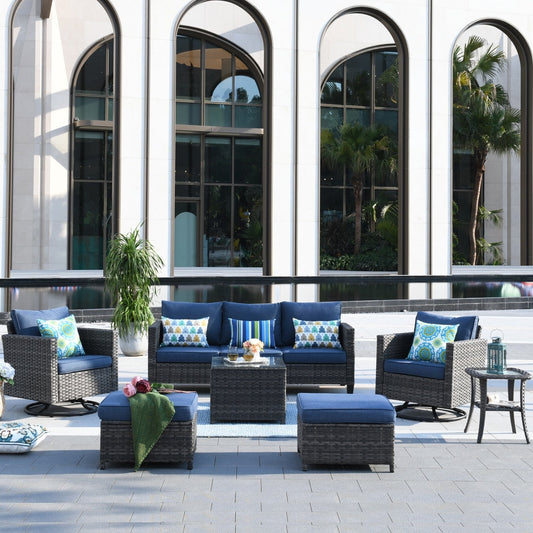 OVIOS 7-piece Patio Furniture Wicker Set with Swivel Rocking Chairs