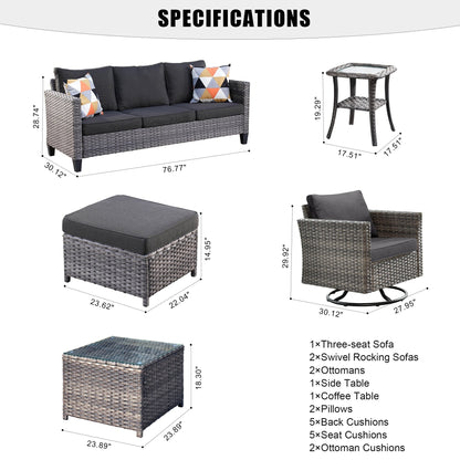OVIOS 7-piece Patio Furniture Wicker Set with Swivel Rocking Chairs