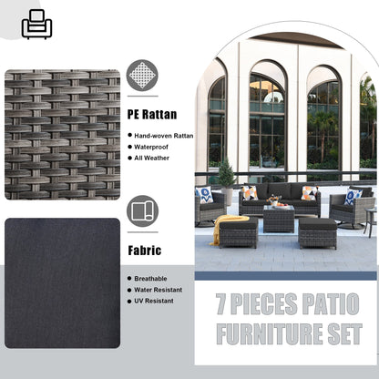 OVIOS 7-piece Patio Furniture Wicker Set with Swivel Rocking Chairs