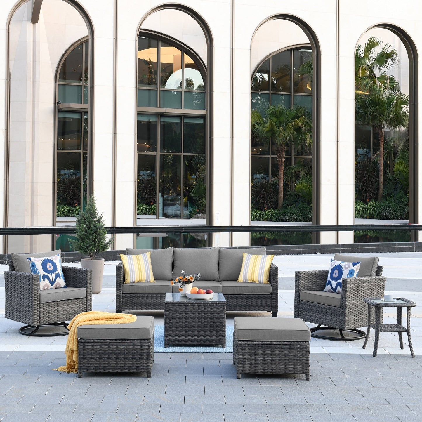 OVIOS 7-piece Patio Furniture Wicker Set with Swivel Rocking Chairs
