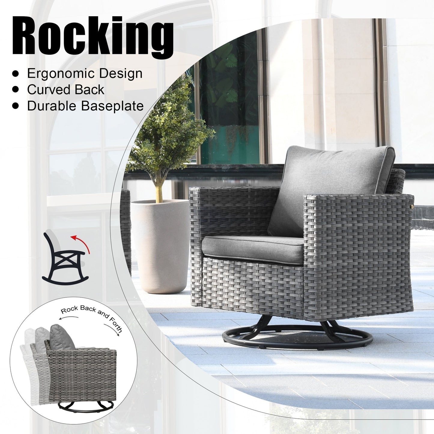 OVIOS 7-piece Patio Furniture Wicker Set with Swivel Rocking Chairs