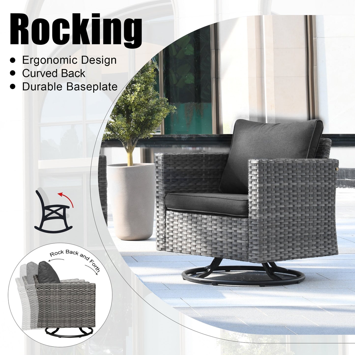 OVIOS 7-piece Patio Furniture Wicker Set with Swivel Rocking Chairs