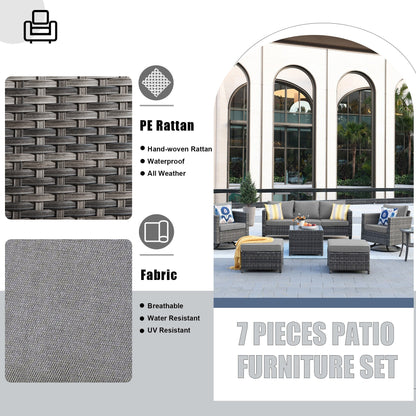 OVIOS 7-piece Patio Furniture Wicker Set with Swivel Rocking Chairs
