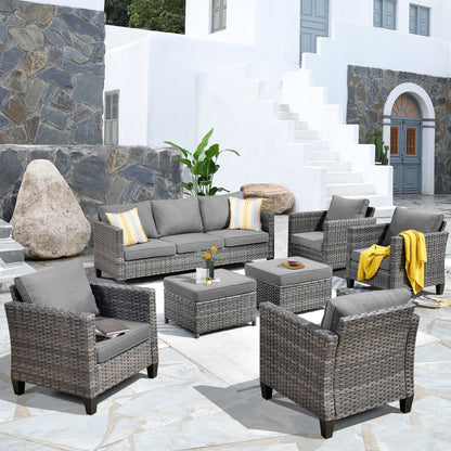 OVIOS 7-piece Patio Outdoor Wicker Conversation Set