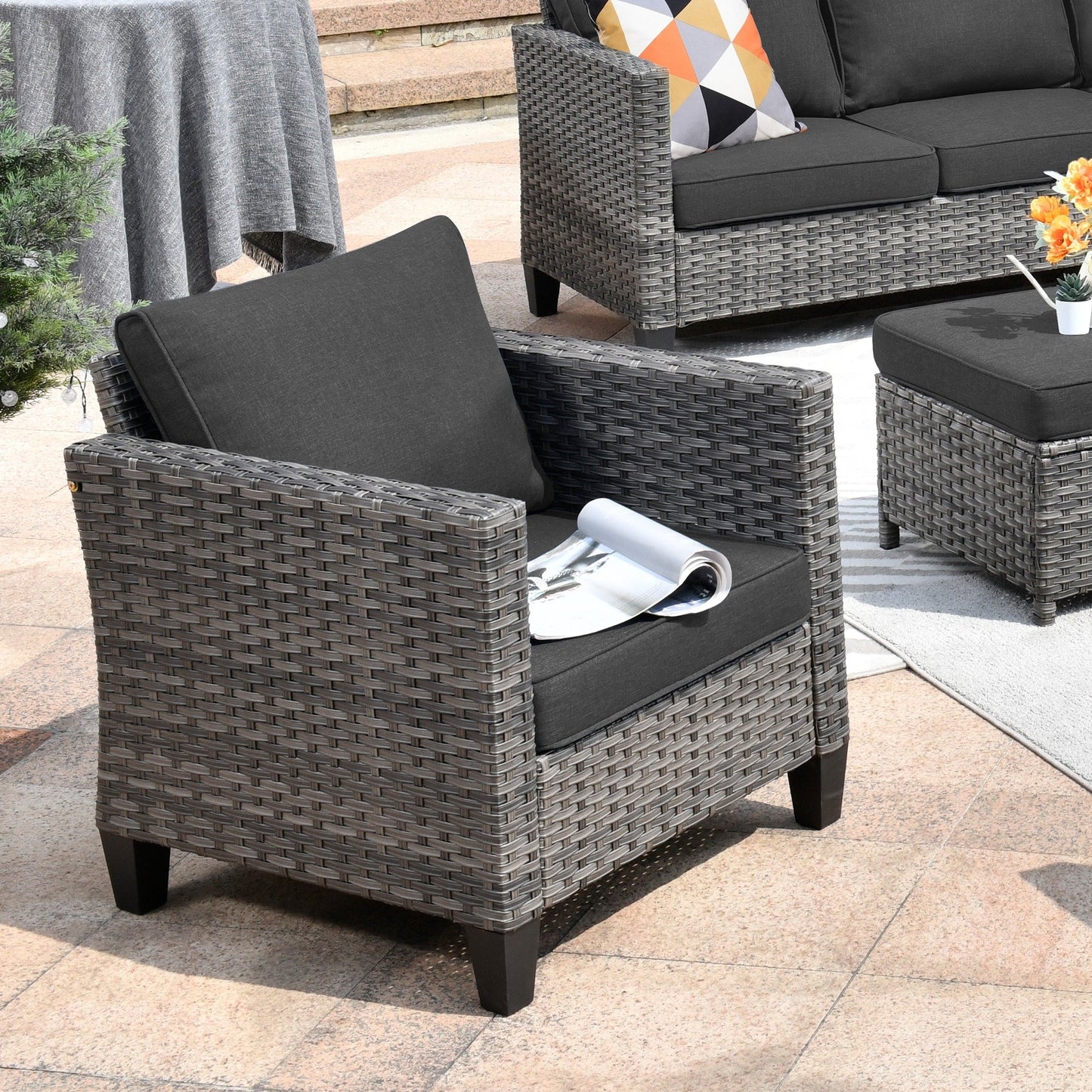 OVIOS 7-piece Patio Outdoor Wicker Conversation Set