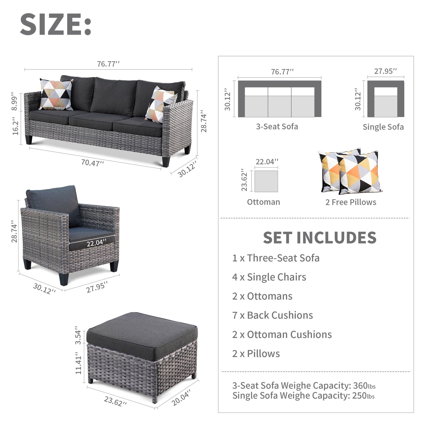 OVIOS 7-piece Patio Outdoor Wicker Conversation Set
