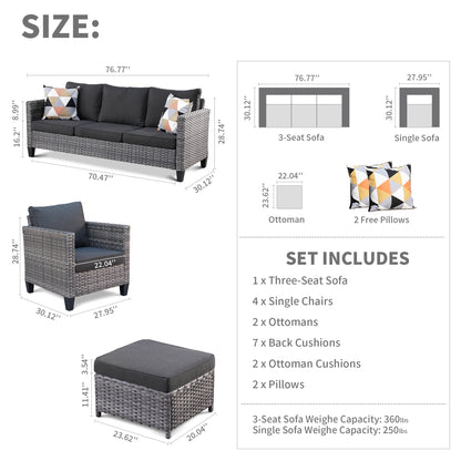 OVIOS 7-piece Patio Outdoor Wicker Conversation Set