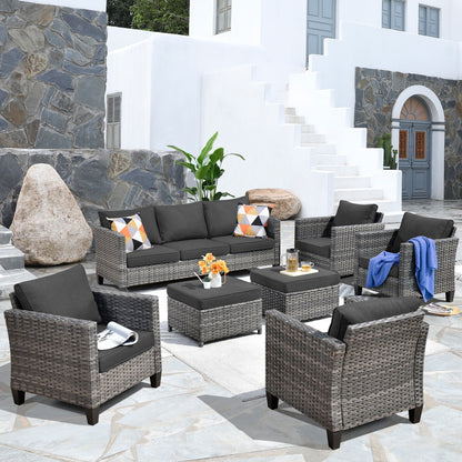OVIOS 7-piece Patio Outdoor Wicker Conversation Set