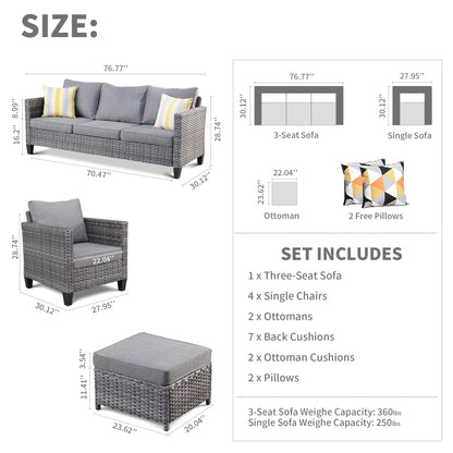 OVIOS 7-piece Patio Outdoor Wicker Conversation Set
