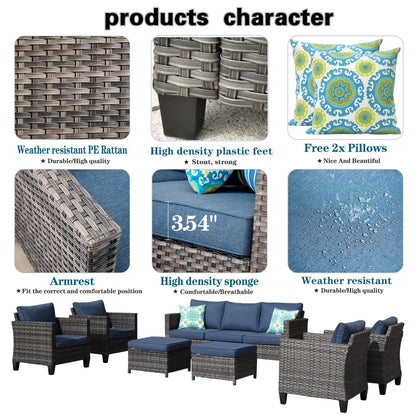 OVIOS 7-piece Patio Outdoor Wicker Conversation Set