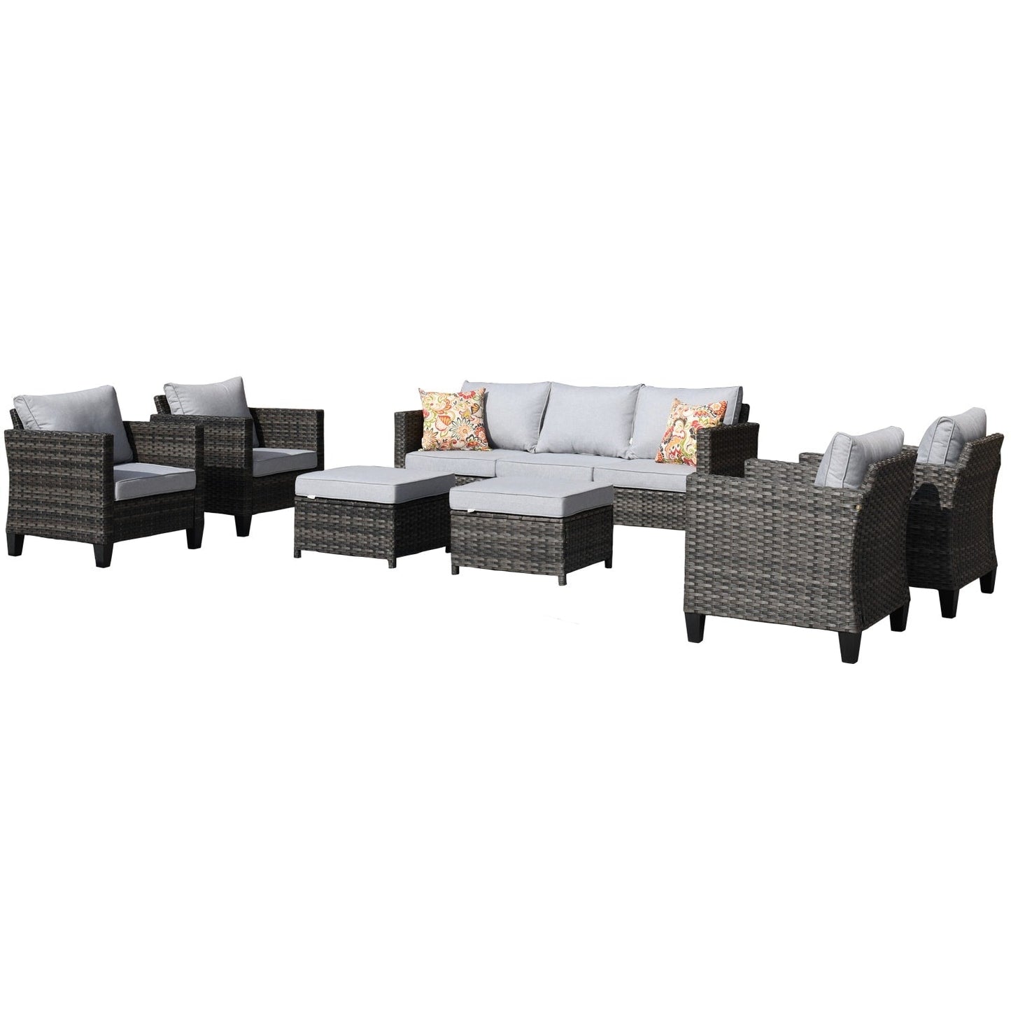 OVIOS 7-piece Patio Outdoor Wicker Conversation Set