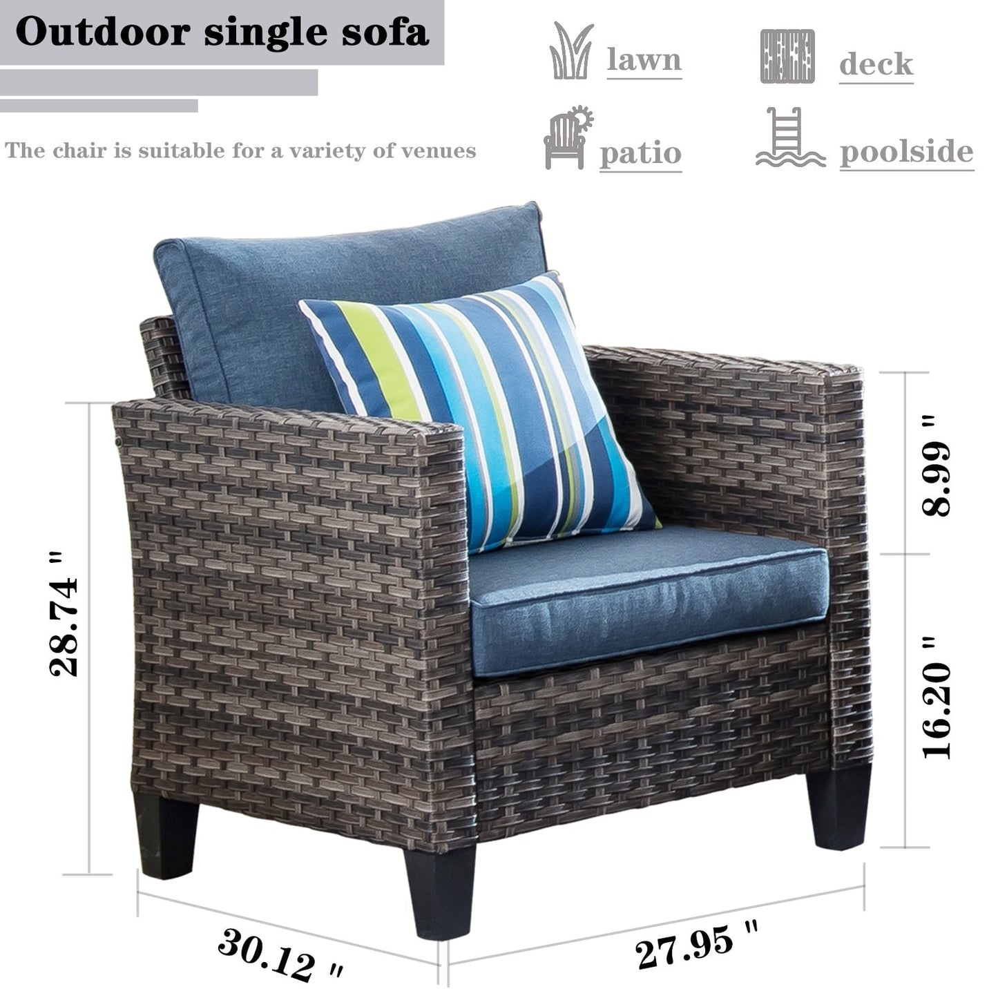OVIOS 7-piece Patio Outdoor Wicker Conversation Set