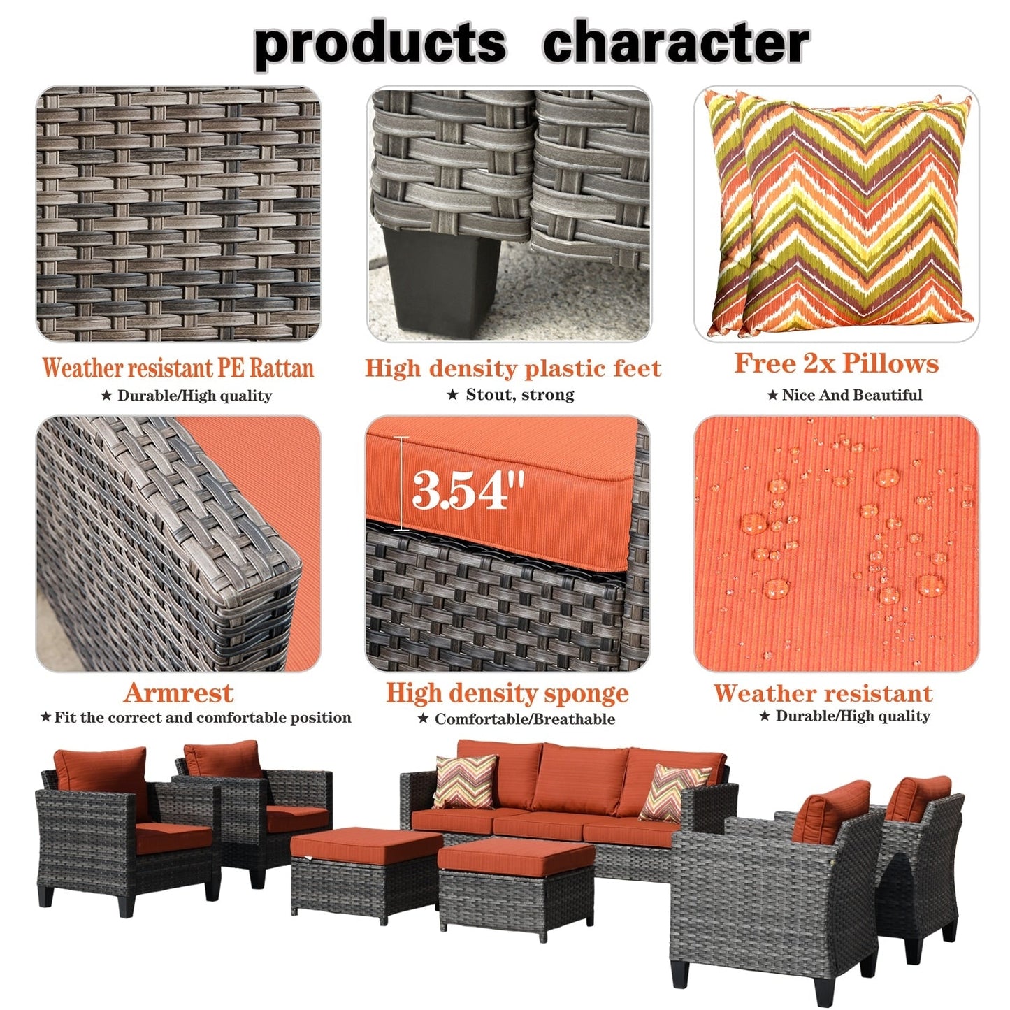 OVIOS 7-piece Patio Outdoor Wicker Conversation Set
