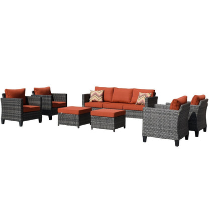 OVIOS 7-piece Patio Outdoor Wicker Conversation Set