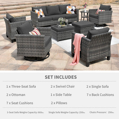 OVIOS 8-piece Patio Wicker Conversation Furniture Set with Swivel Chairs