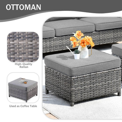 OVIOS 8-piece Patio Wicker Conversation Furniture Set with Swivel Chairs