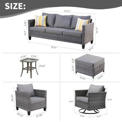 OVIOS 8-piece Patio Wicker Conversation Furniture Set with Swivel Chairs