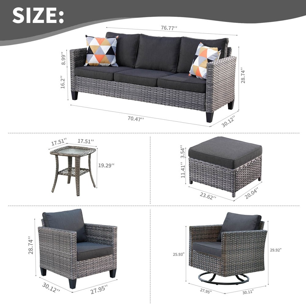 OVIOS 8-piece Patio Wicker Conversation Furniture Set with Swivel Chairs