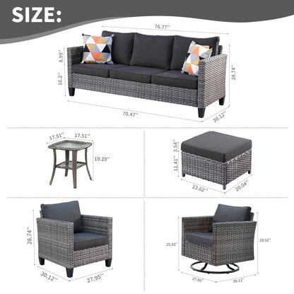 OVIOS 8-piece Patio Wicker Conversation Furniture Set with Swivel Chairs