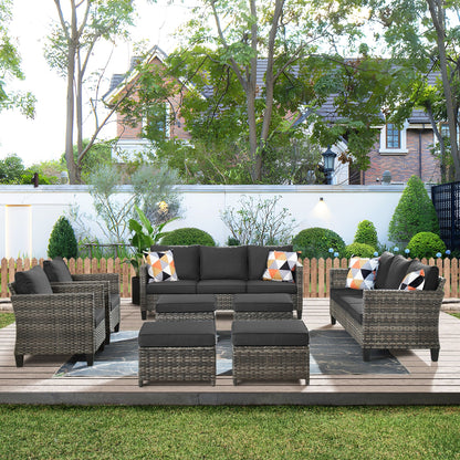 OVIOS 8-piece Patio Wicker Outdoor High-back Sectional Furniture Set