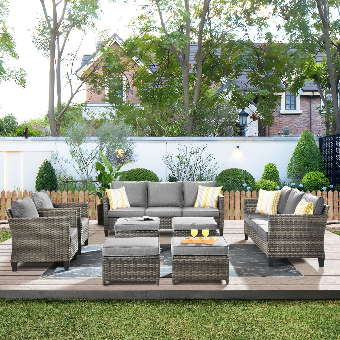 OVIOS 8-piece Patio Wicker Outdoor High-back Sectional Furniture Set