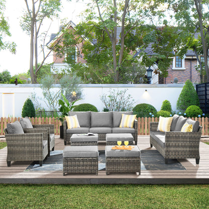OVIOS 8-piece Patio Wicker Outdoor High-back Sectional Furniture Set