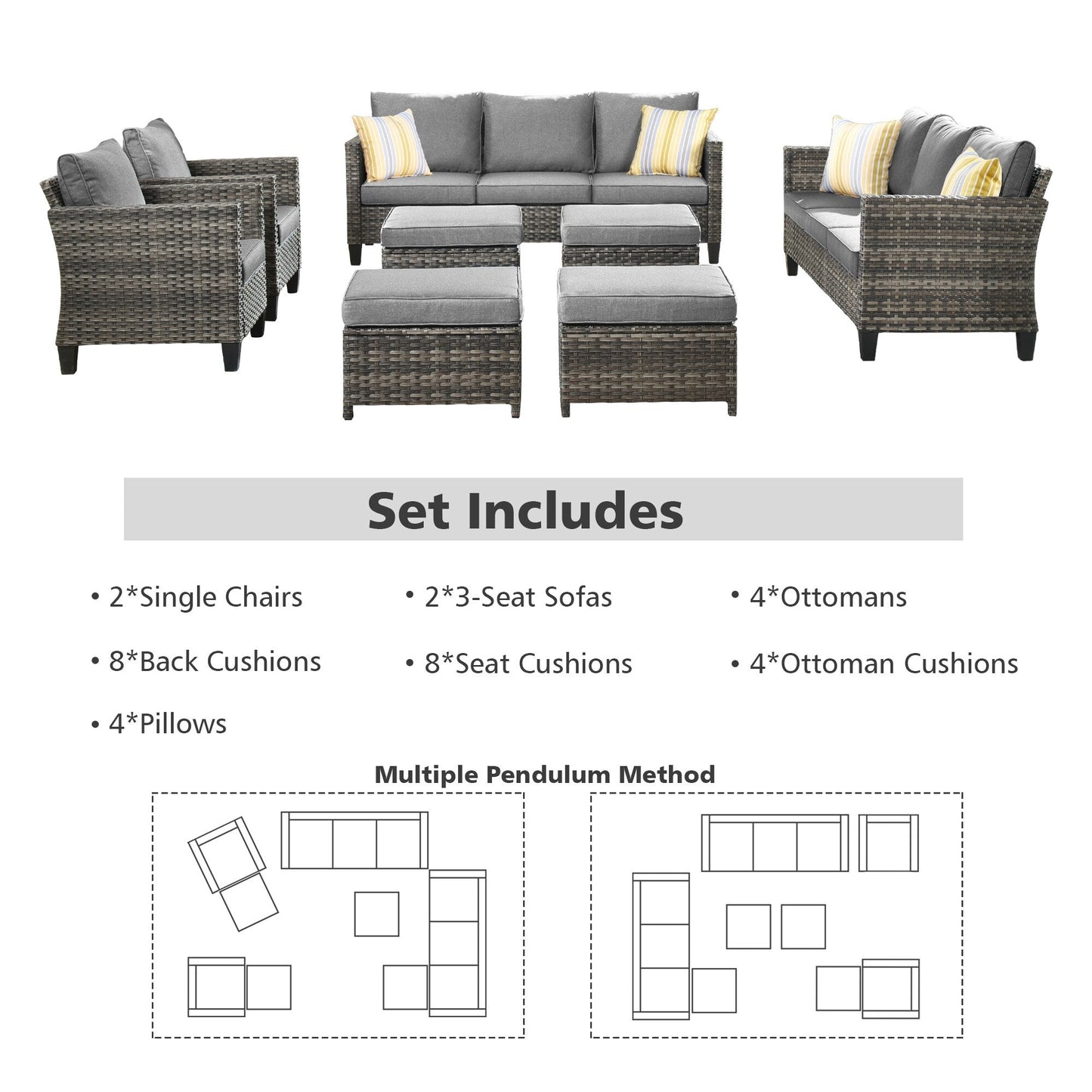 OVIOS 8-piece Patio Wicker Outdoor High-back Sectional Furniture Set