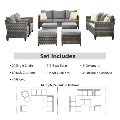 OVIOS 8-piece Patio Wicker Outdoor High-back Sectional Furniture Set