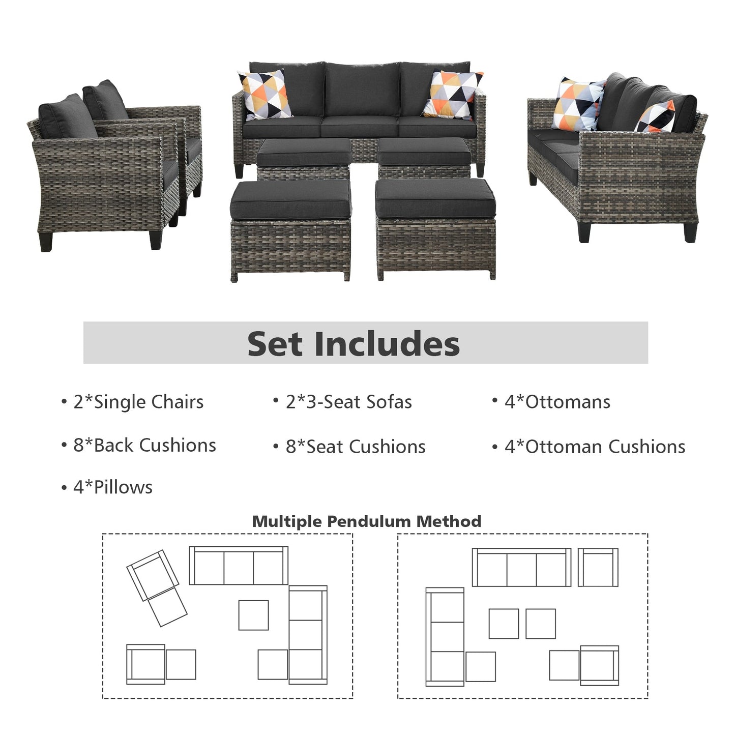 OVIOS 8-piece Patio Wicker Outdoor High-back Sectional Furniture Set
