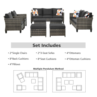 OVIOS 8-piece Patio Wicker Outdoor High-back Sectional Furniture Set