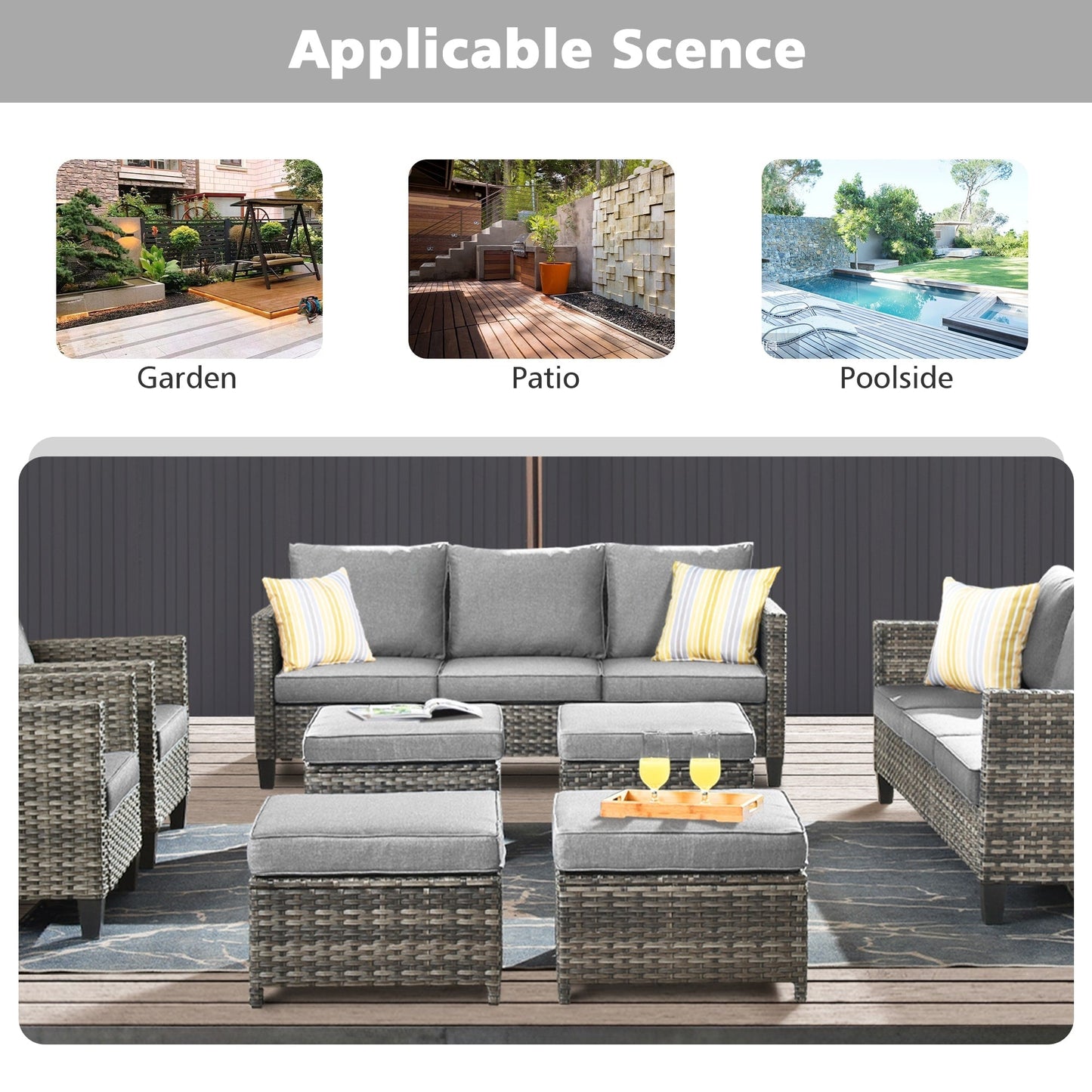 OVIOS 8-piece Patio Wicker Outdoor High-back Sectional Furniture Set