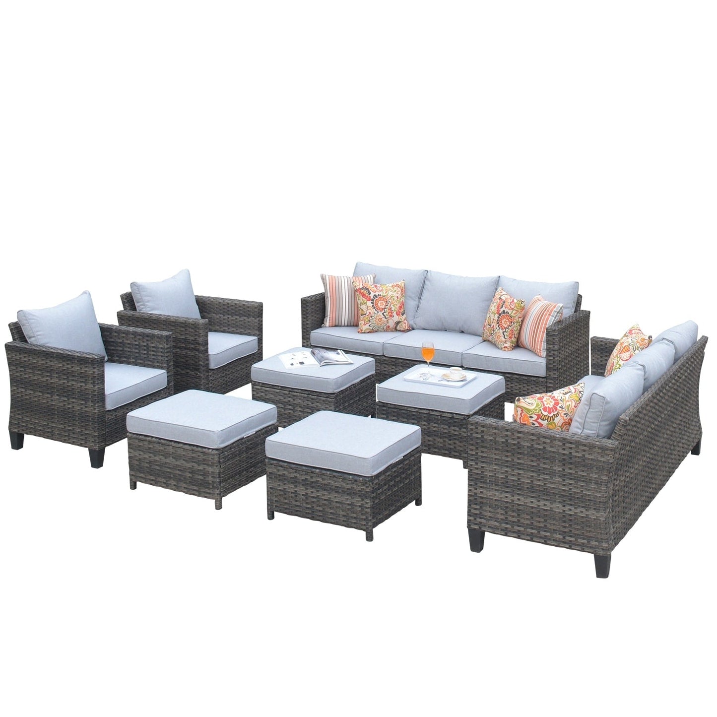 OVIOS 8-piece Patio Wicker Outdoor High-back Sectional Furniture Set