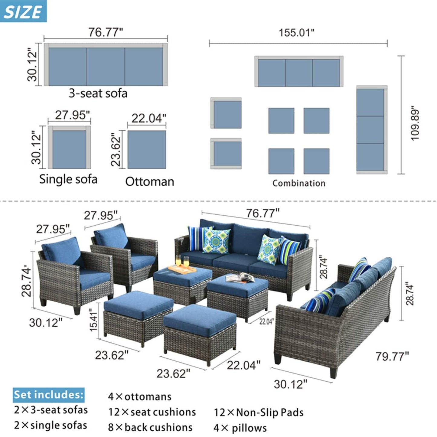 OVIOS 8-piece Patio Wicker Outdoor High-back Sectional Furniture Set