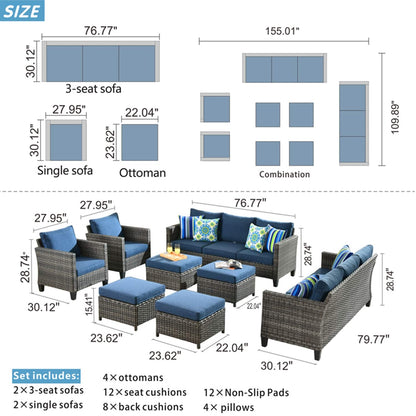 OVIOS 8-piece Patio Wicker Outdoor High-back Sectional Furniture Set