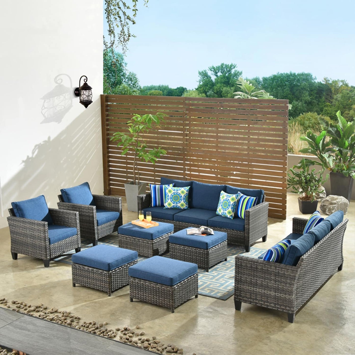 OVIOS 8-piece Patio Wicker Outdoor High-back Sectional Furniture Set