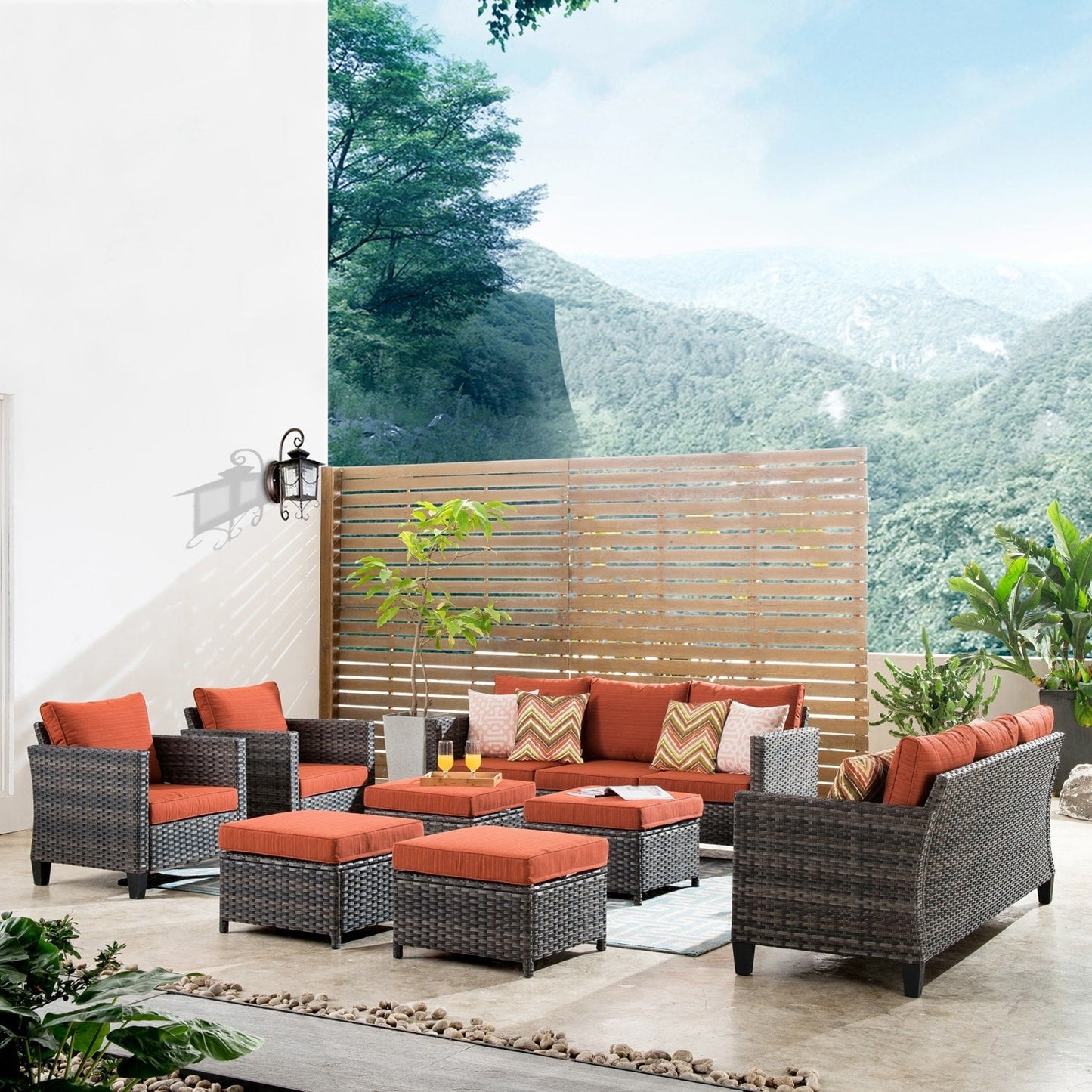 OVIOS 8-piece Patio Wicker Outdoor High-back Sectional Furniture Set