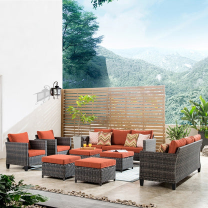 OVIOS 8-piece Patio Wicker Outdoor High-back Sectional Furniture Set