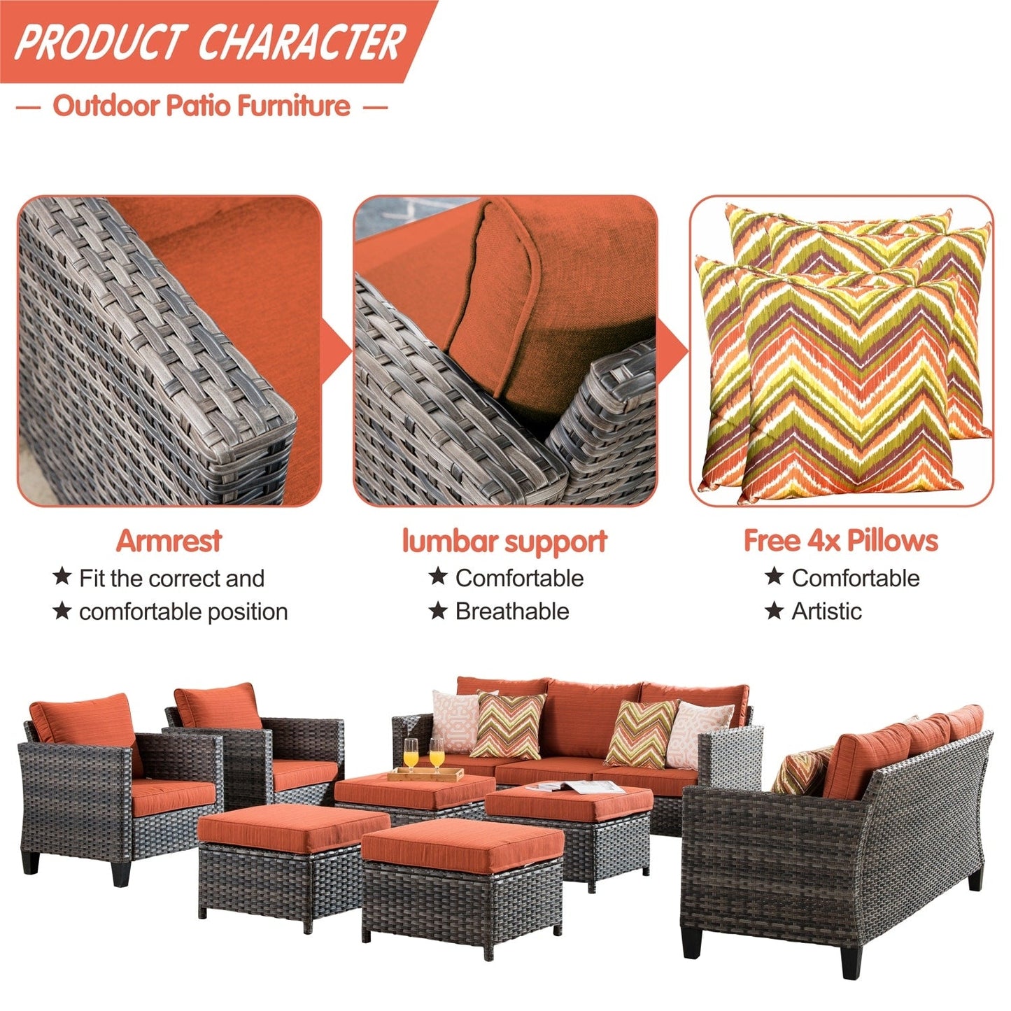 OVIOS 8-piece Patio Wicker Outdoor High-back Sectional Furniture Set