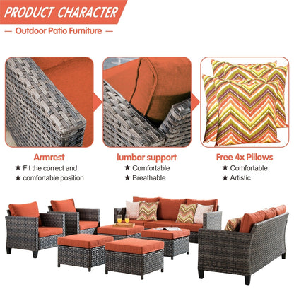 OVIOS 8-piece Patio Wicker Outdoor High-back Sectional Furniture Set
