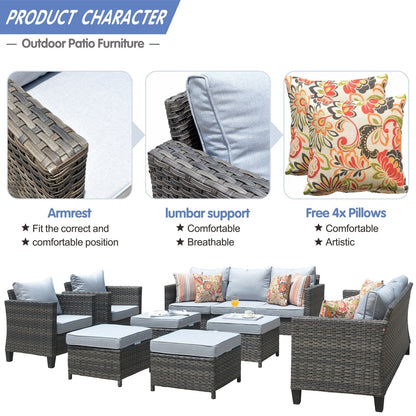 OVIOS 8-piece Patio Wicker Outdoor High-back Sectional Furniture Set