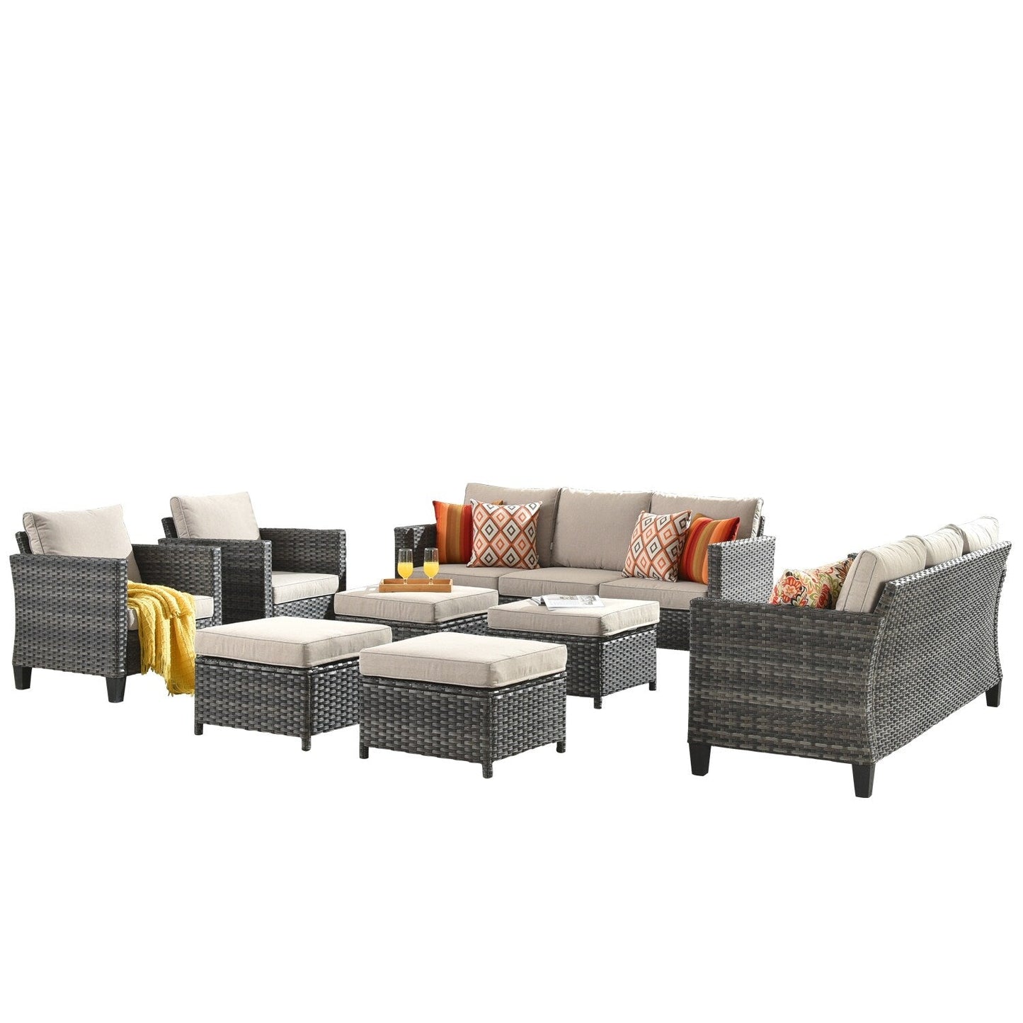 OVIOS 8-piece Patio Wicker Outdoor High-back Sectional Furniture Set