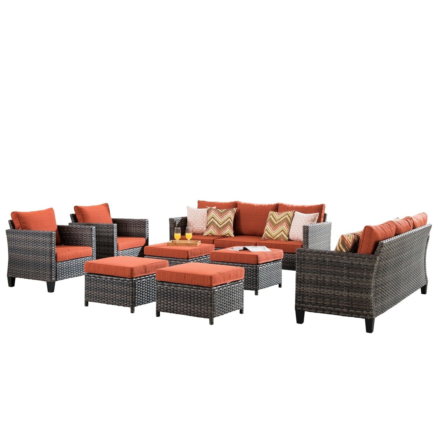 OVIOS 8-piece Patio Wicker Outdoor High-back Sectional Furniture Set