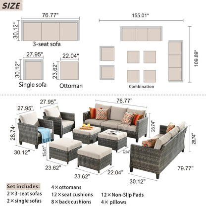OVIOS 8-piece Patio Wicker Outdoor High-back Sectional Furniture Set