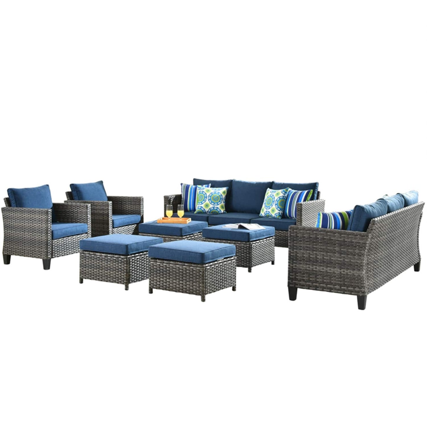 OVIOS 8-piece Patio Wicker Outdoor High-back Sectional Furniture Set