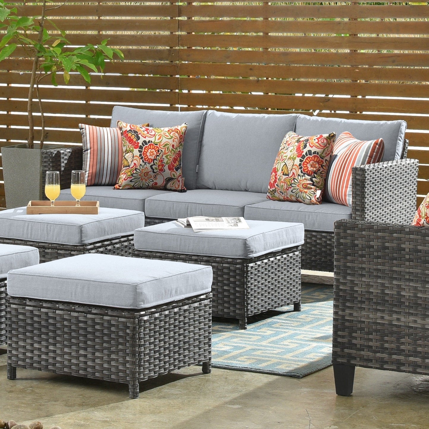OVIOS 8-piece Patio Wicker Outdoor High-back Sectional Furniture Set