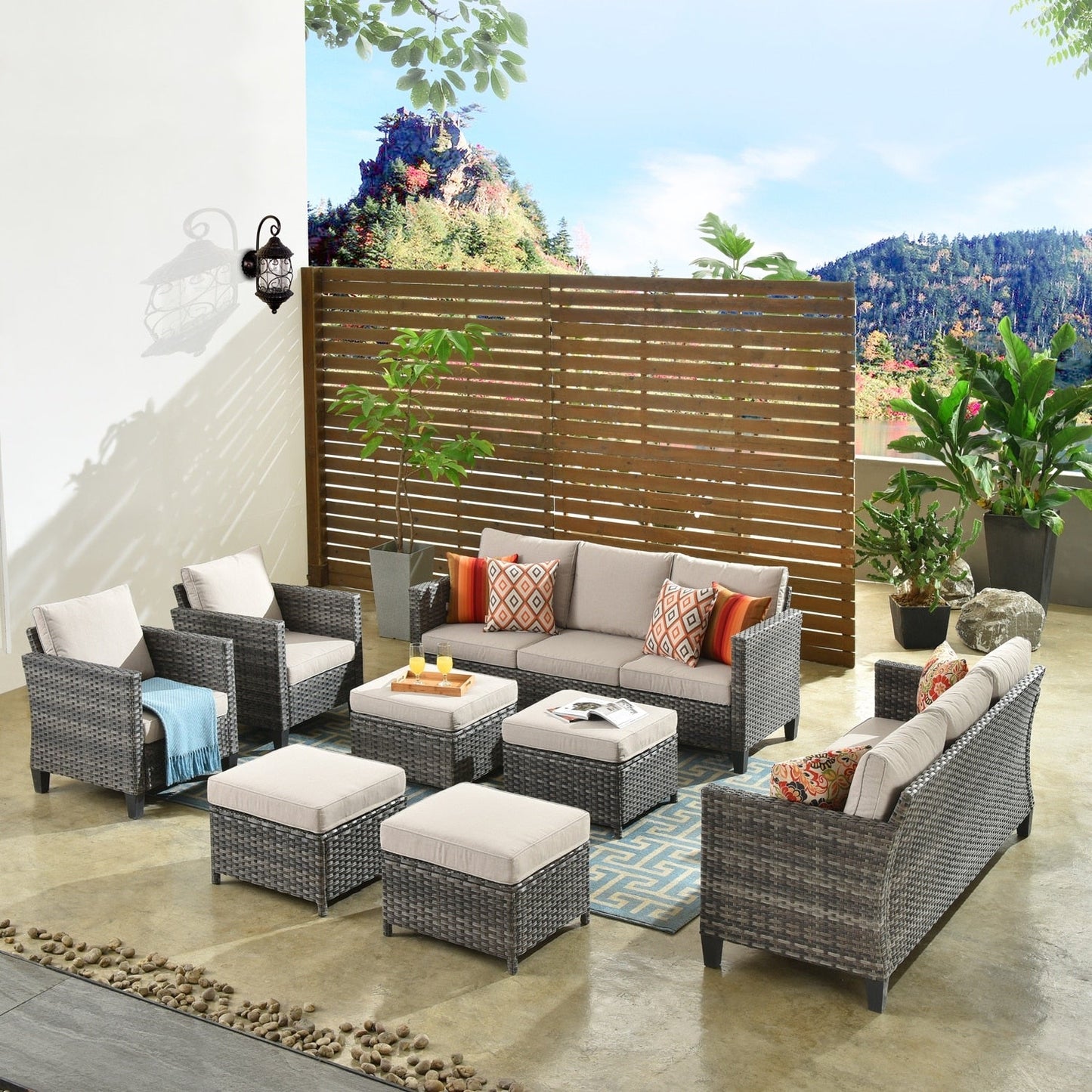 OVIOS 8-piece Patio Wicker Outdoor High-back Sectional Furniture Set