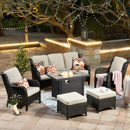 OVIOS 6-piece Patio Wicker Furniture Set With 42 Fire Pit Table
