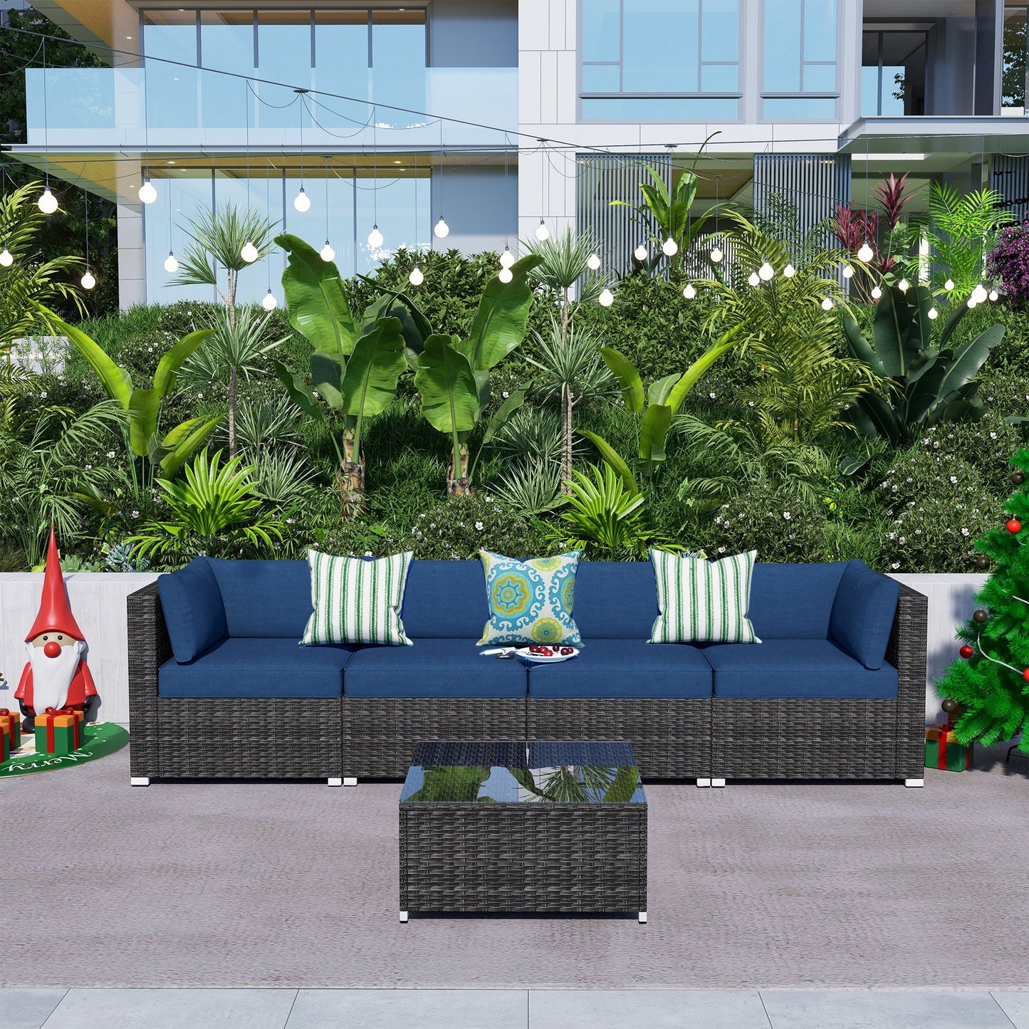 OVIOS Deep Seat Wicker 5-piece Sectional Set